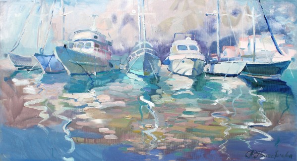 Between day and evening. Calm in the port Print